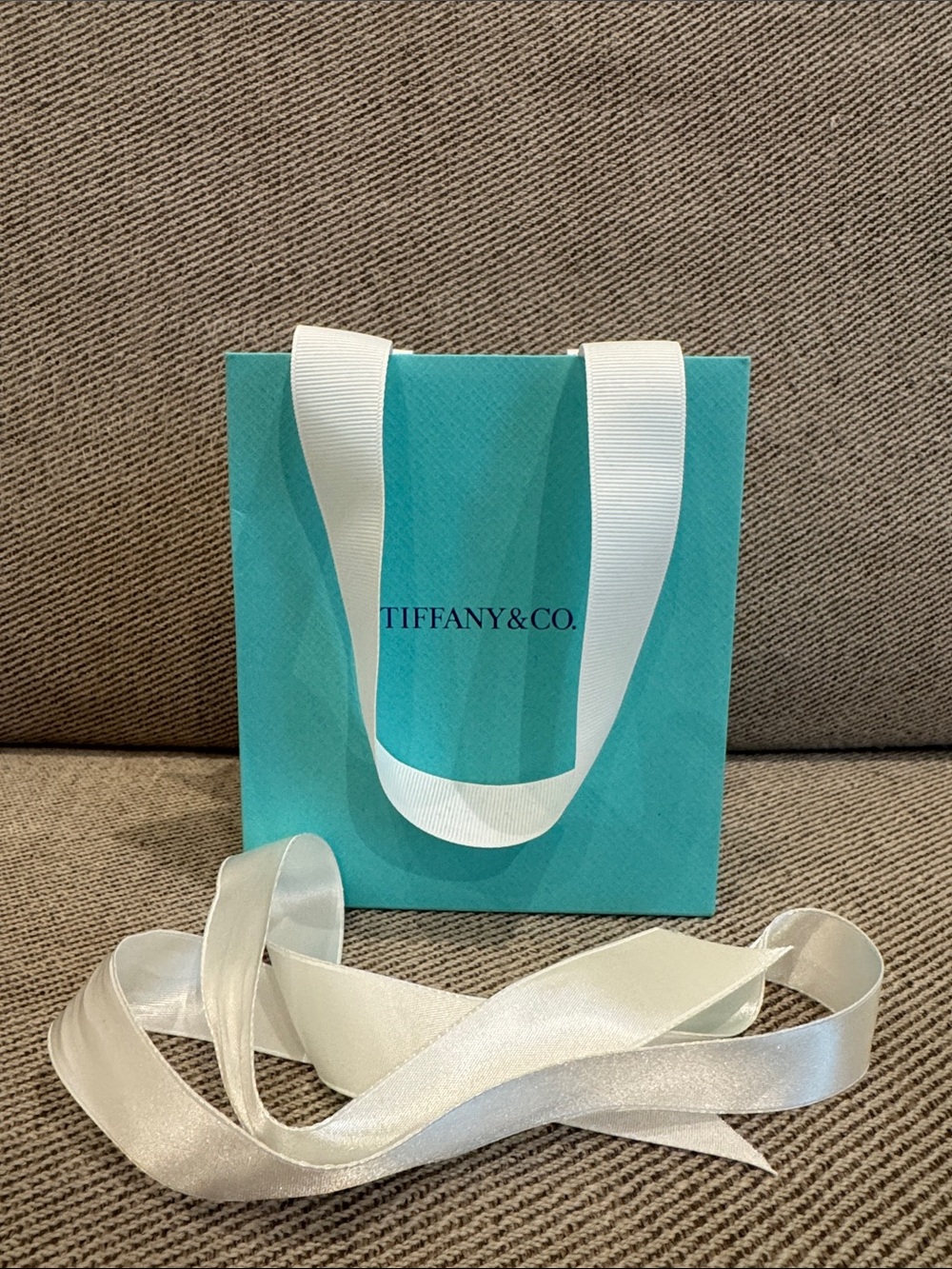 Tiffany & Co. Small Shopping Bag with White Ribbon Handles and White Ribbon